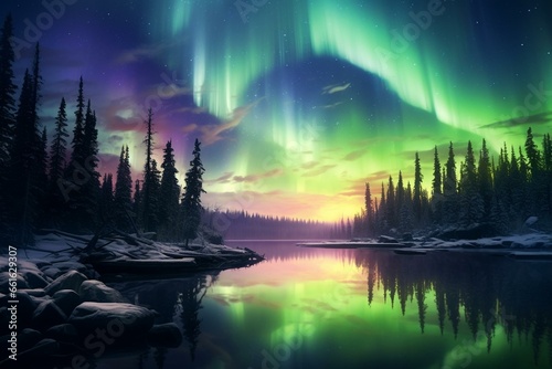 peaceful and captivating northern lights. Generative AI © Anthony
