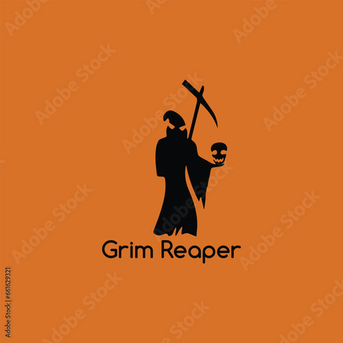 grim reaper ghost skull logo design vector