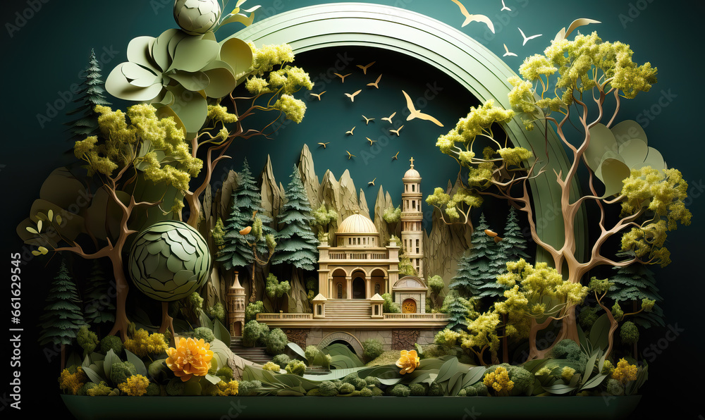 Obraz premium Postcard with natural landscape in creative style.