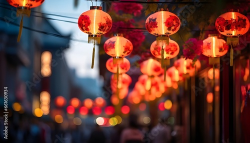Blurred chinese lanterns and lamps background 