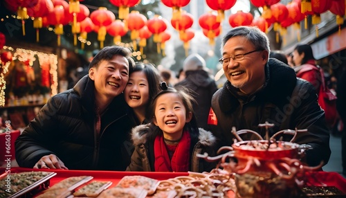 LGBT chinese family celebrating chinese new year with their daughters  