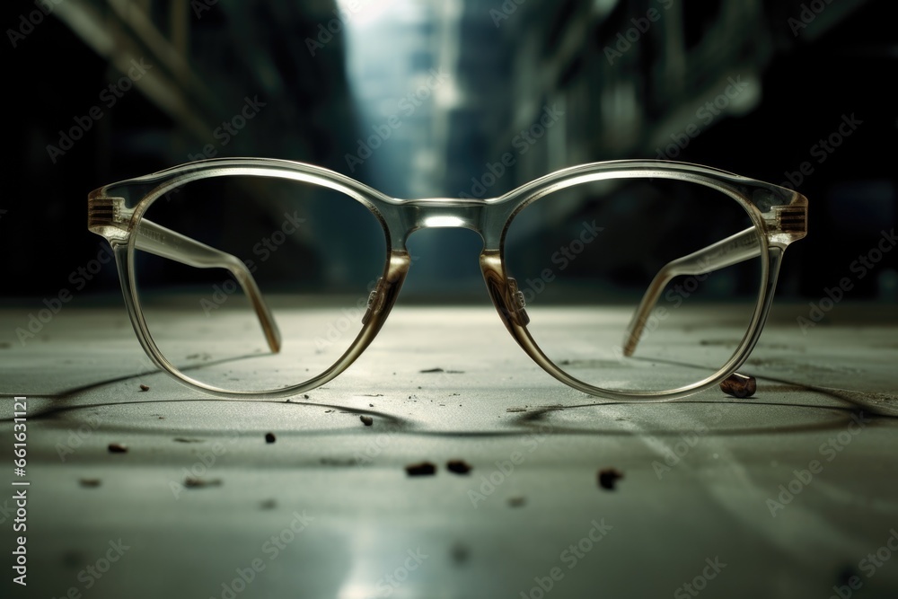 photo of stylish glasses lying on the road in the rain photo of stylish glasses lying on the road in the rain