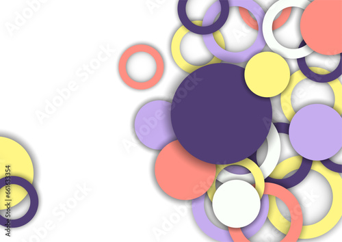 Colorful geometric abstract background. Overlapping colorful circles and rings. Modern elegance, bright fashion background. Brochure and banner template. Vector
