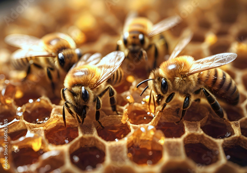 Close up of honey bee comb.