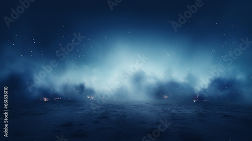 Nuage de fumée dans un ciel bleu étoilé. Explosion, particules. Pour conception et création graphique. © FlyStun