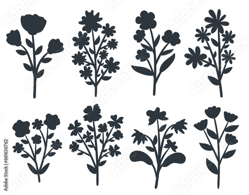 Floral Bouquet flowers and leaves silhouettes