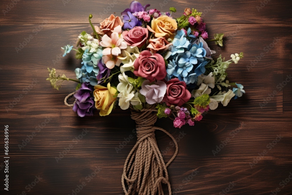 A beautiful bouquet of flowers tied together with a string. This picture can be used to add a touch of elegance to any project or to symbolize love and affection A beautiful bouquet of flowers tied together with a string. This picture can be used to add a touch of elegance to any project or to symbolize love and affection