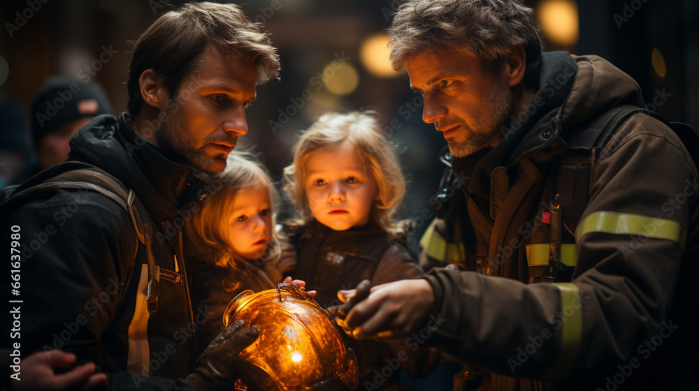 Firefighters rescuing a child Firefighters rescuing a child