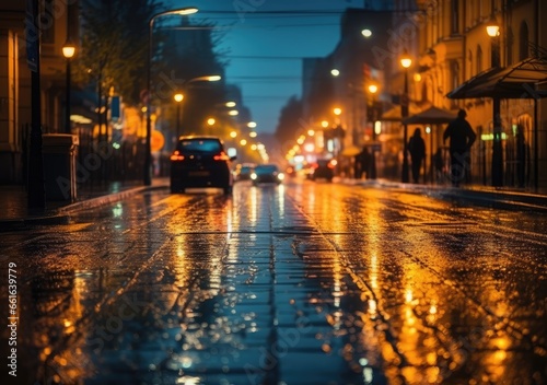 Wet Pavements: Rain-Soaked Streets. Ai