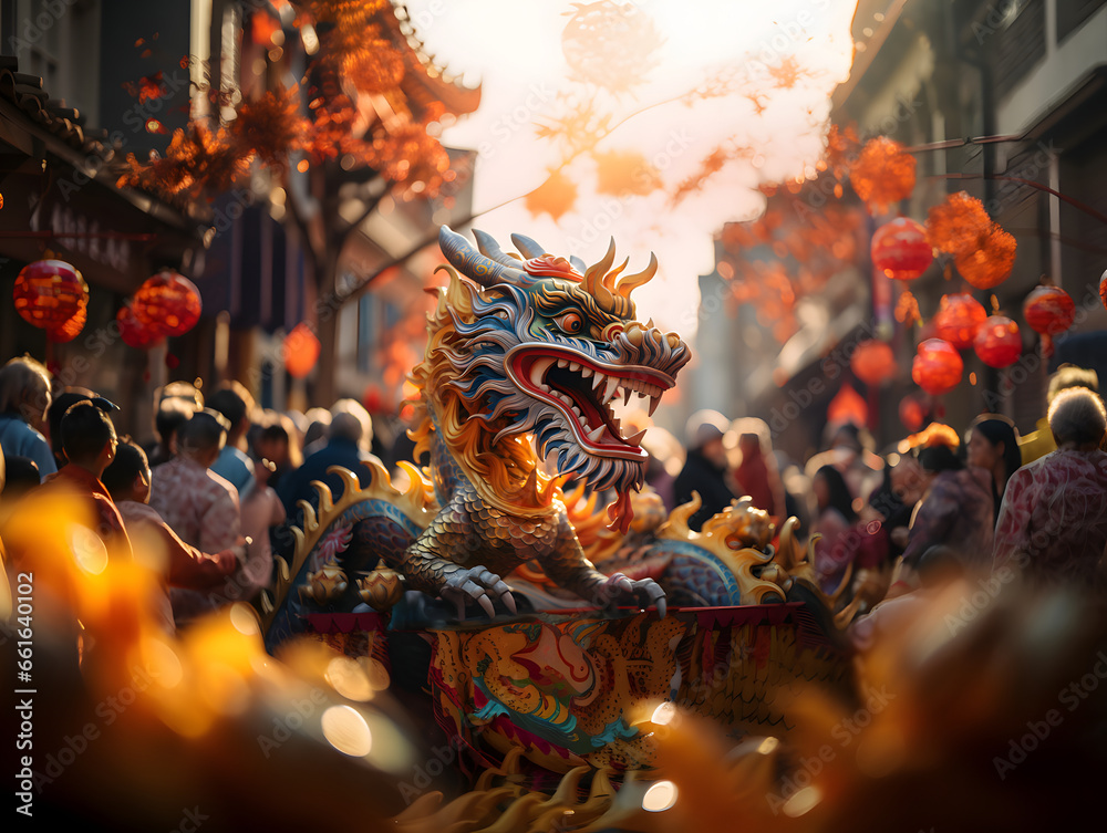 Magnificent Chinese New Year Dragon Amid Vibrant Celebration