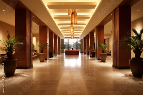Luxurious hotel or conference center reception area. Generative AI