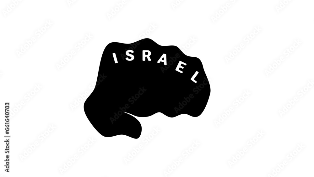 fist israel, fist with the inscription Israel, blow of Israel, strike against enemies, black isolated silhouette