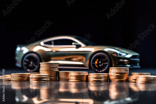 A financial bitcoin and fast cars concept. photo