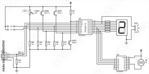 Microcontroller system. Vector electrical circuit of electronic device for data output 
to seven-segment indicator, operating under the control of a microcontroller.
The scheme with motor and display.