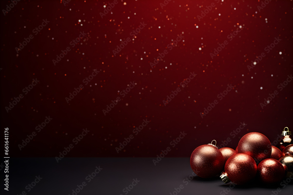 Christmas background with red baubles on dark background with copy space, AI Generated Christmas background with red baubles on dark background with copy space, AI Generated