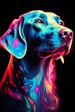 Dog in abstract, graphic highlighters lines rainbow ultra-bright neon artistic portrait | Generative AI