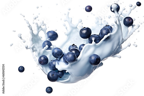 Milk Splash Adorned with Blueberries on isolated background