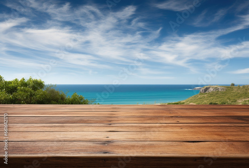 wooden deck with beach in background