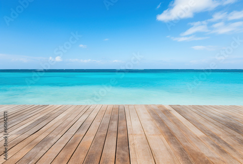 wooden deck with beach in background