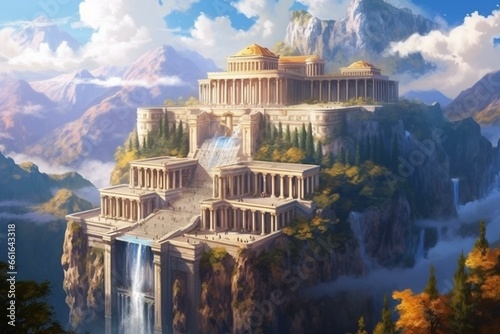 A majestic palace nestled on Mount Olympus. Generative AI