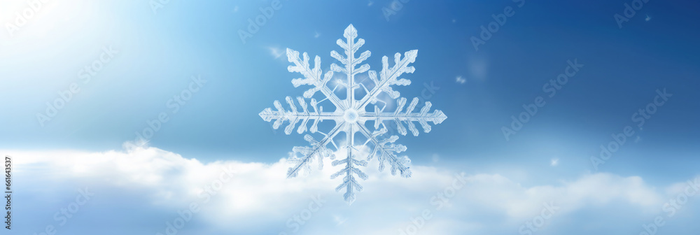 ice fractal snowflake against blue sky background ice fractal snowflake against blue sky background