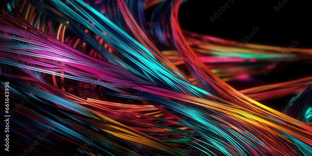 Colorful Abstract Close-up of Fiber Cables on a Black Background