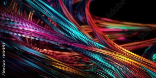 Colorful Abstract Close-up of Fiber Cables on a Black Background
