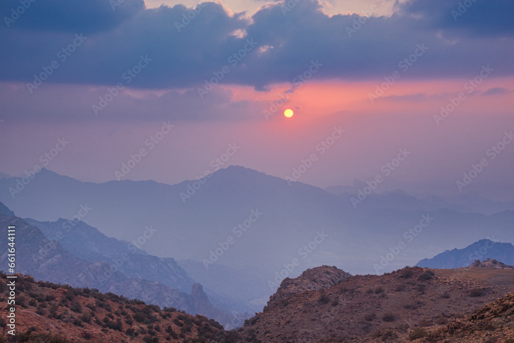 The beautiful sunset and the landscape from the Taif city of Saudi Arabia.