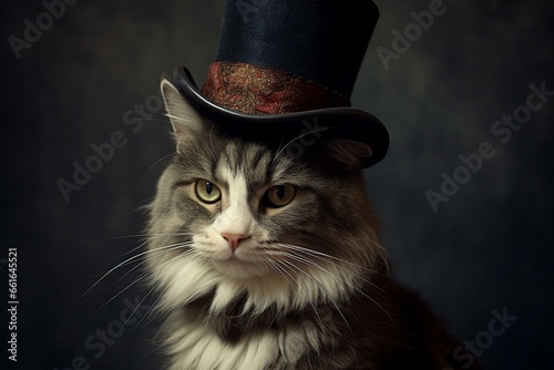 A cat with a stylish top hat. Generative AI
