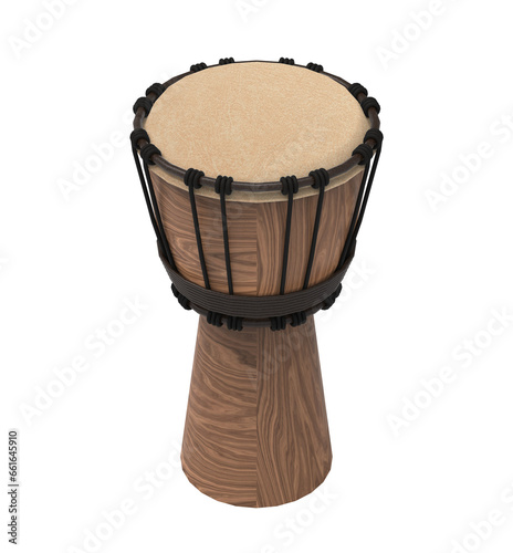 Realistic 3D Isolated Djembe. Scene creator. Front isometric view.