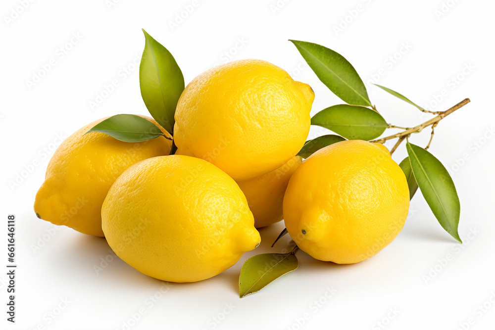 Lemons On White Background, Lemon With Leaves, Lemons, Lemon
