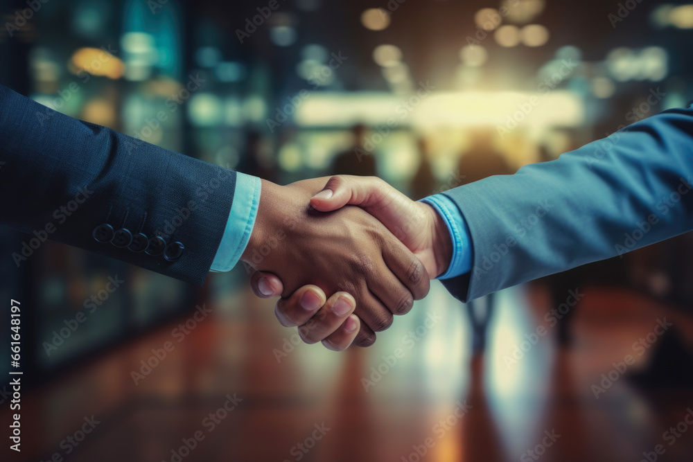 Professional connection as candidate and interviewer shake hands. Positive job interview moment, potential collaboration Professional connection as candidate and interviewer shake hands. Positive job interview moment, potential collaboration