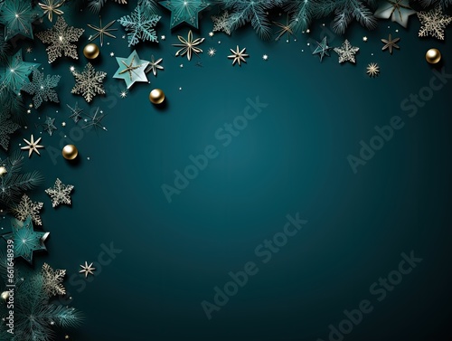 Christmas Background with Christmas Balls and Snowflakes, Dark Teal and Light Emerald