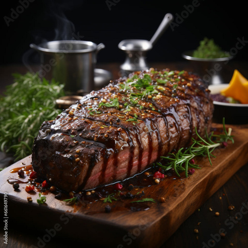 grilled steak with vegetables