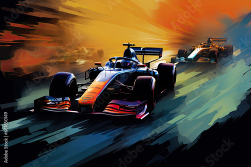 F1 Speed Race Car Fast Moving with Neon Lights.