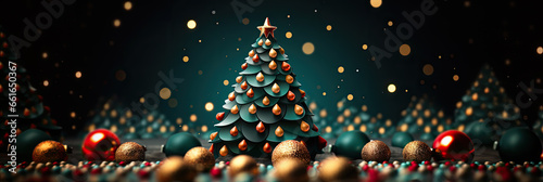 Christmas background with tree, baubles and shiny lights - AI Generated