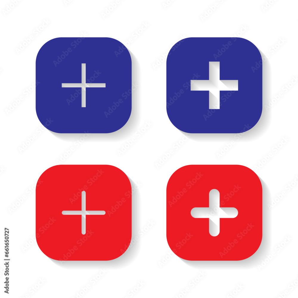 Add icon vector in square button. Social media attach sign symbol Add icon vector in square button. Social media attach sign symbol
