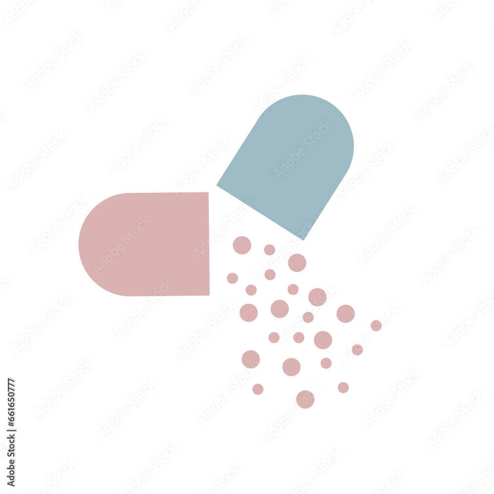 Simple Vector opened capsule with falling balls. Isolated illustration Simple Vector opened capsule with falling balls. Isolated illustration