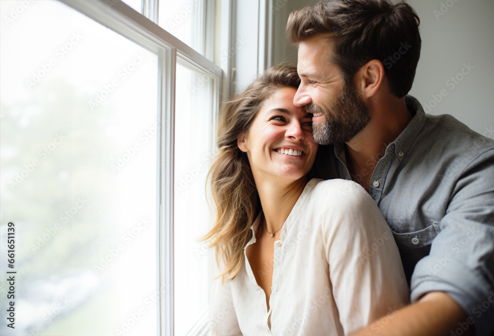 A Beautiful Day in the Life: Young Couple in Their 30s Pausing to Enjoy a Moment by the Window - Love, Hope, & Togetherness. A Beautiful Day in the Life: Young Couple in Their 30s Pausing to Enjoy a Moment by the Window - Love, Hope, & Togetherness.