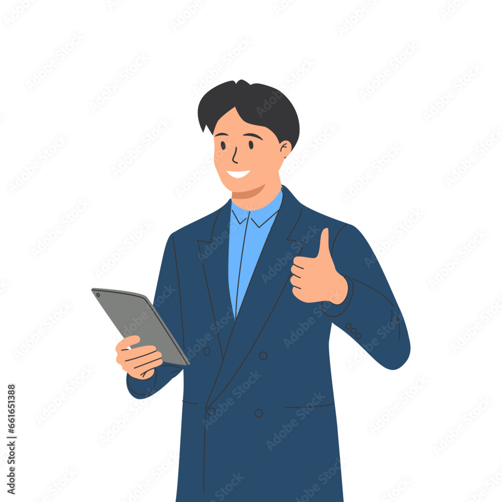 Business man with tablet PC, computer. Young businessman, entrepreneur with gadget in hands. Office worker, manager. Business man with tablet PC, computer. Young businessman, entrepreneur with gadget in hands. Office worker, manager.