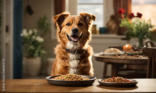 pampered and happy dog enjoying a hearty meal