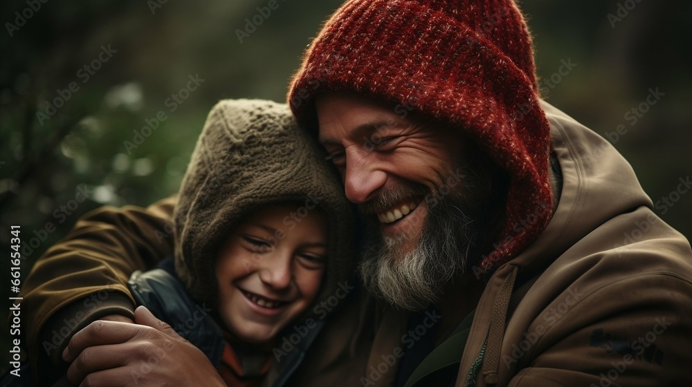 A father and son bonding in a warm embrace
A father and son bonding in a warm embrace