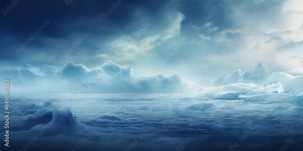 glowing blue, cyan grey abstract background with ice shapes floating in antarctica