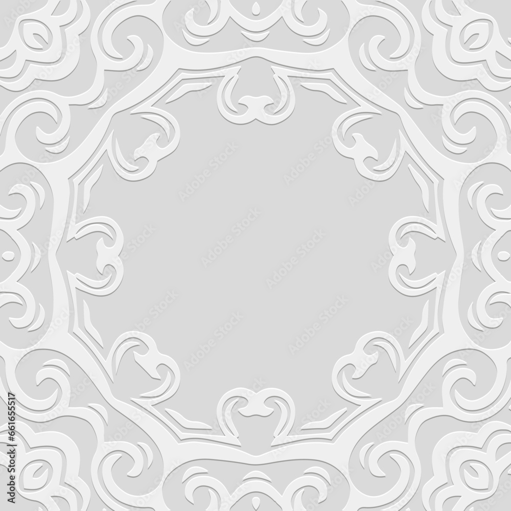 Embossed white background, cover design. Geometric ethnic 3D pattern, press paper, leather. Handmade, mandala, ornament. Boho, fashionable traditions of the East, Asia, India, Mexico, Aztecs, Peru. Embossed white background, cover design. Geometric ethnic 3D pattern, press paper, leather. Handmade, mandala, ornament. Boho, fashionable traditions of the East, Asia, India, Mexico, Aztecs, Peru.