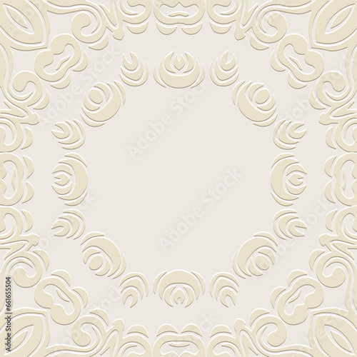 Wallpaper Mural Embossed beige background, cover design. Geometric ethnic floral 3D pattern, press paper, leather. Handmade, mandala, ornament. Boho, elegant traditions of the East, Asia, India, Mexico, Aztec, Peru.
 Torontodigital.ca