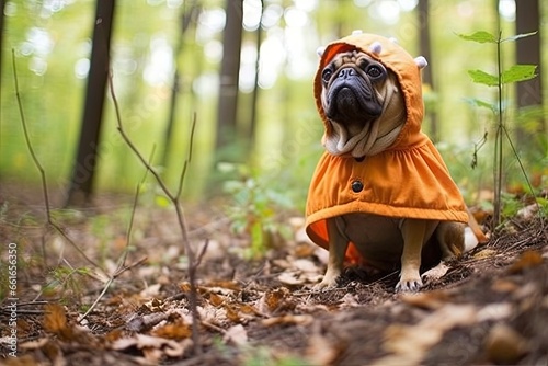 Halloween Pug Photos: A Spooktacular Collection of Adorably Dressed-Up Pugs, generative AI photo