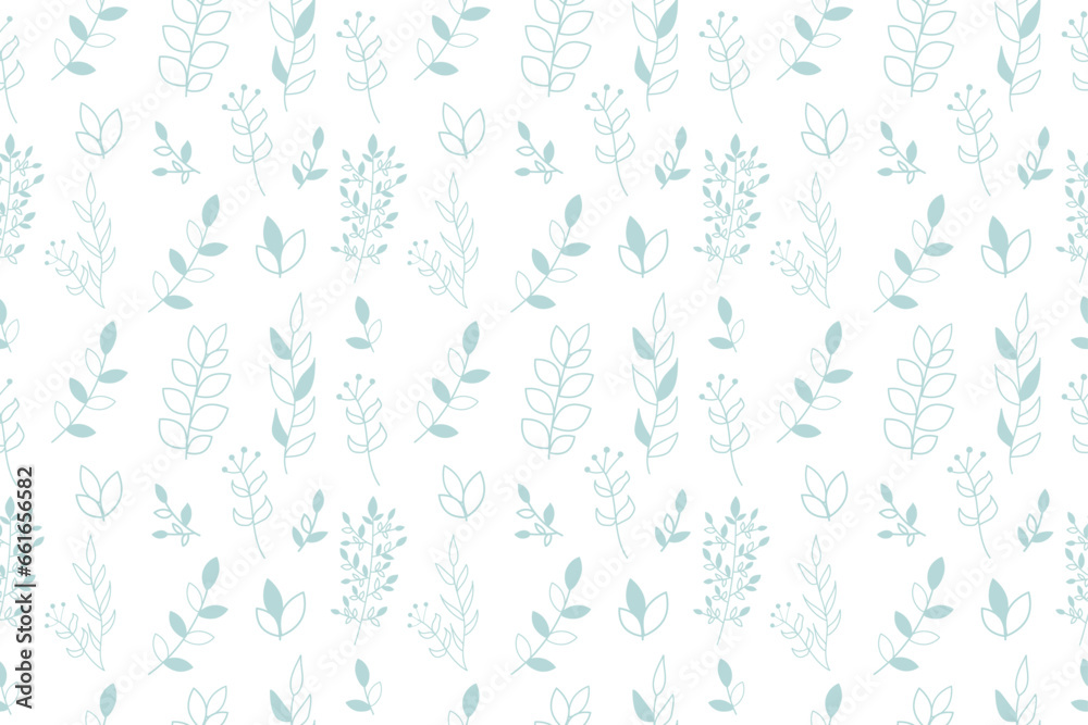 Seamless pattern with outline branch, leaves in doodle or hand drawn style Seamless pattern with outline branch, leaves in doodle or hand drawn style