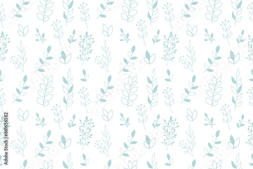 Seamless pattern with outline branch, leaves in doodle or hand drawn style © Olga Voron