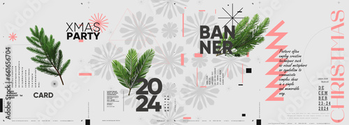 Merry Christmas and happy new year. 2024. Modern minimalistic Christmas banner. Vector illustration with elements of typography.