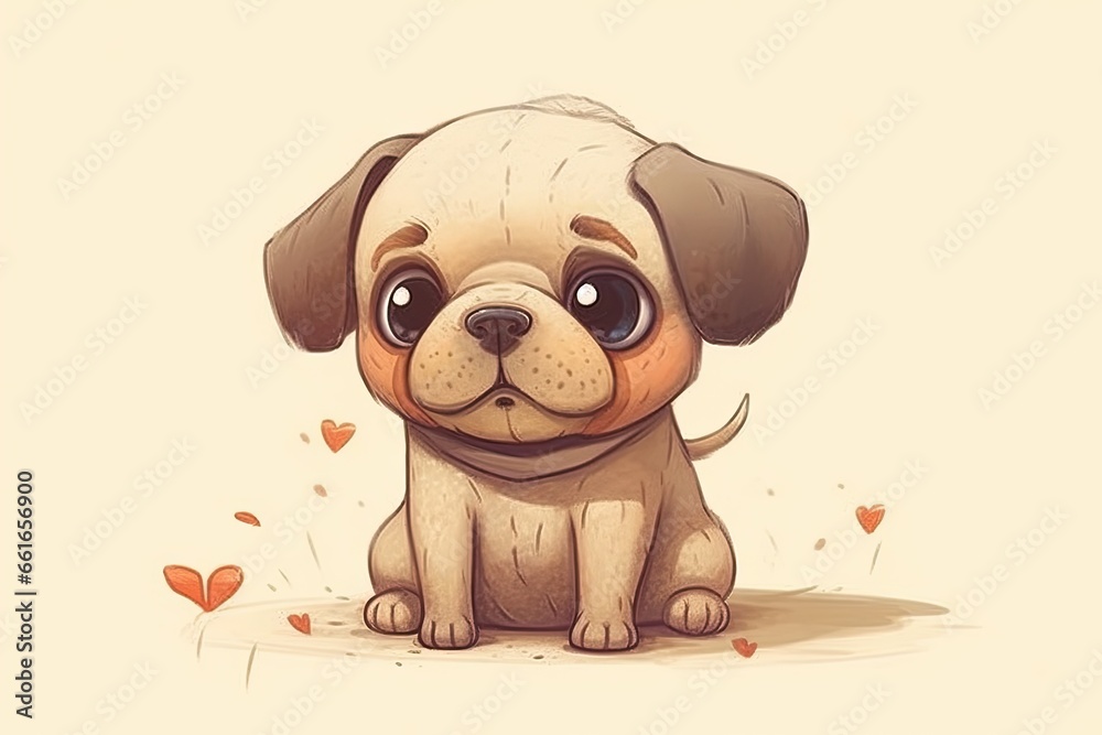 Naklejka premium Cute Pug Drawings: Whimsical Touches by Talented Artist, generative AI